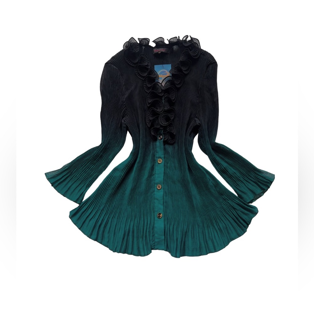 Ruffled Pleated Ombre Cardigan - Picture 2 of 5